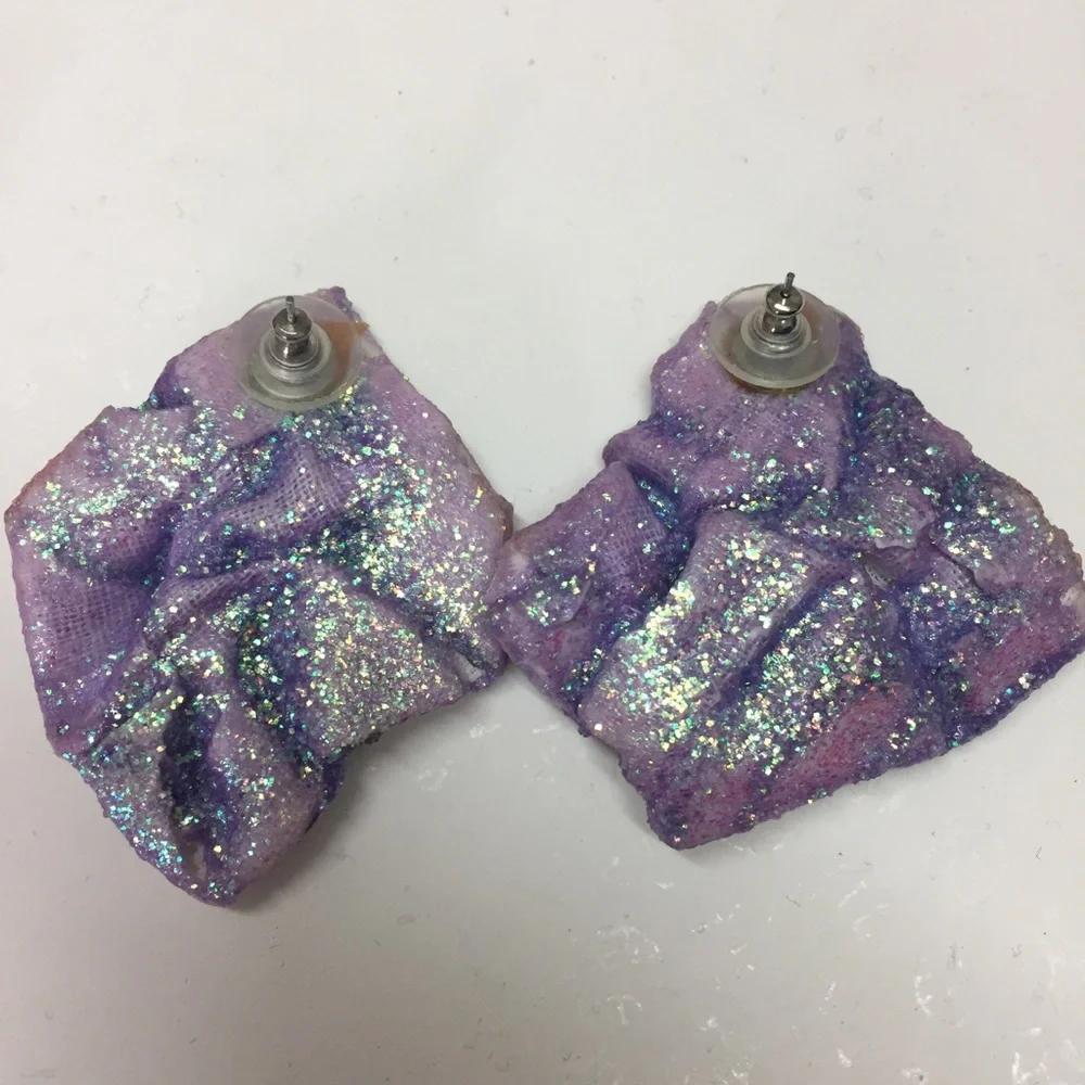 Vintage Hair Clip & Earrings 80’s Purple Glitter